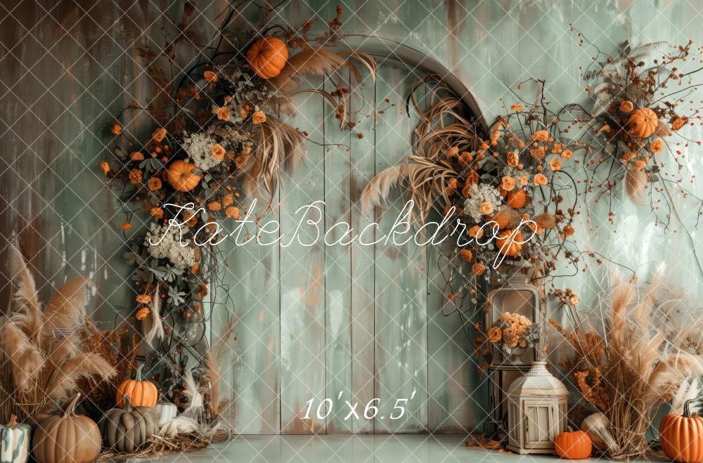 On Sale Kate Autumn Boho Green Wall Arch Pumpkins Backdrop Designed by Patty Robert -UK