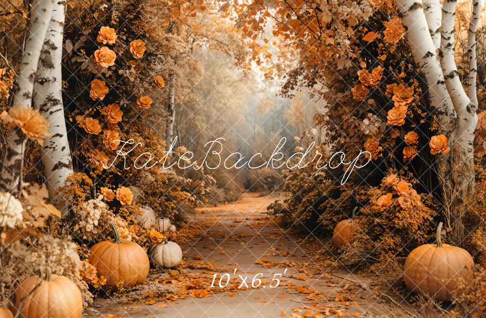 Kate Autumn Maple Forest Flowers Pumpkin Backdrop Designed by Emetselch -UK