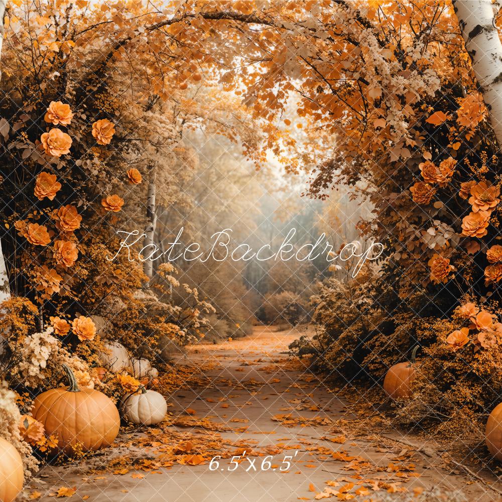 Kate Autumn Maple Forest Flowers Pumpkin Backdrop Designed by Emetselch -UK