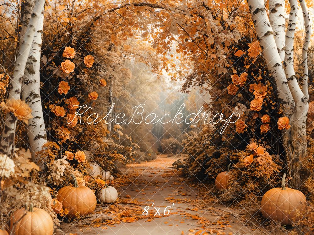 Kate Autumn Maple Forest Flowers Pumpkin Backdrop Designed by Emetselch -UK