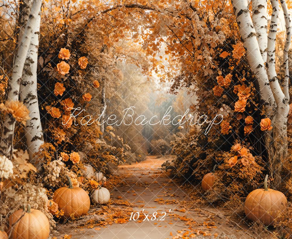 Kate Autumn Maple Forest Flowers Pumpkin Backdrop Designed by Emetselch -UK