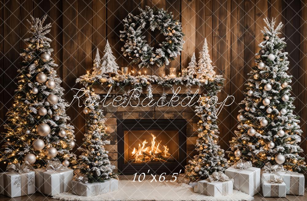 Lightning Deals Kate Christmas Tree Fireplace Wood Wall Backdrop Designed by Emetselch -UK