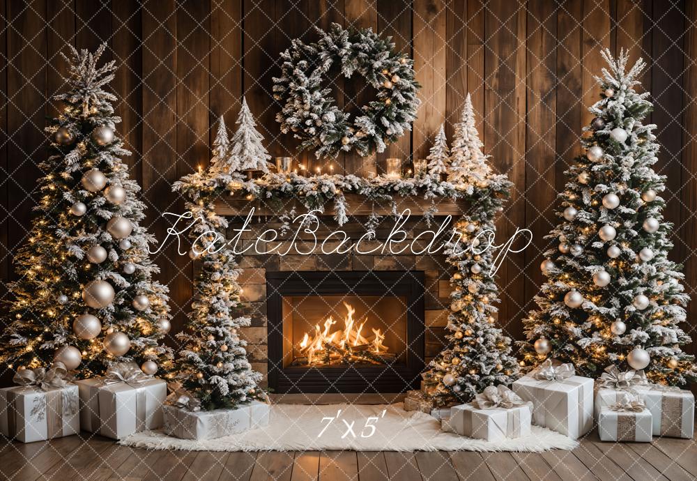 Lightning Deals Kate Christmas Tree Fireplace Wood Wall Backdrop Designed by Emetselch