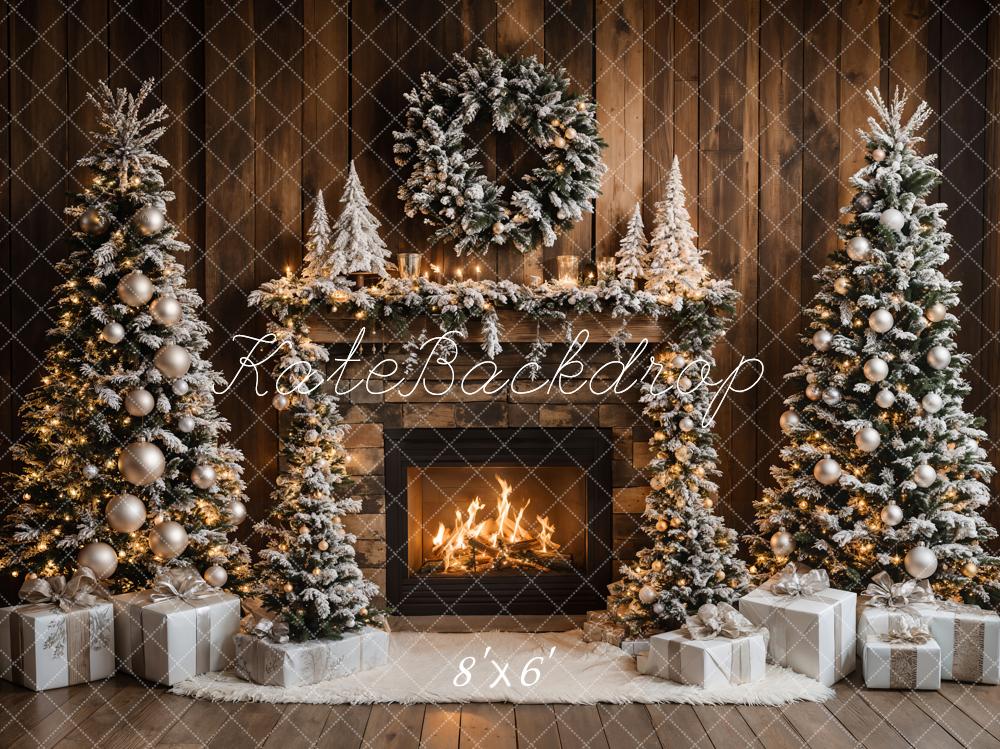 Lightning Deals Kate Christmas Tree Fireplace Wood Wall Backdrop Designed by Emetselch -UK