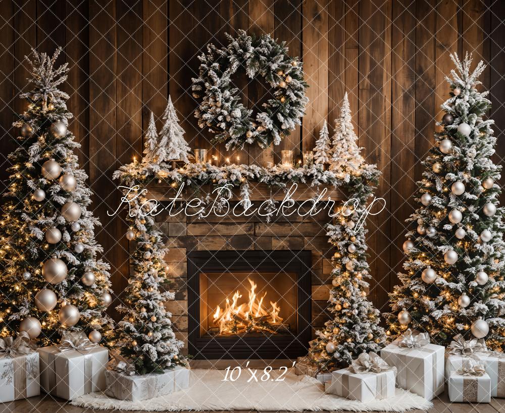 Lightning Deals Kate Christmas Tree Fireplace Wood Wall Backdrop Designed by Emetselch -UK