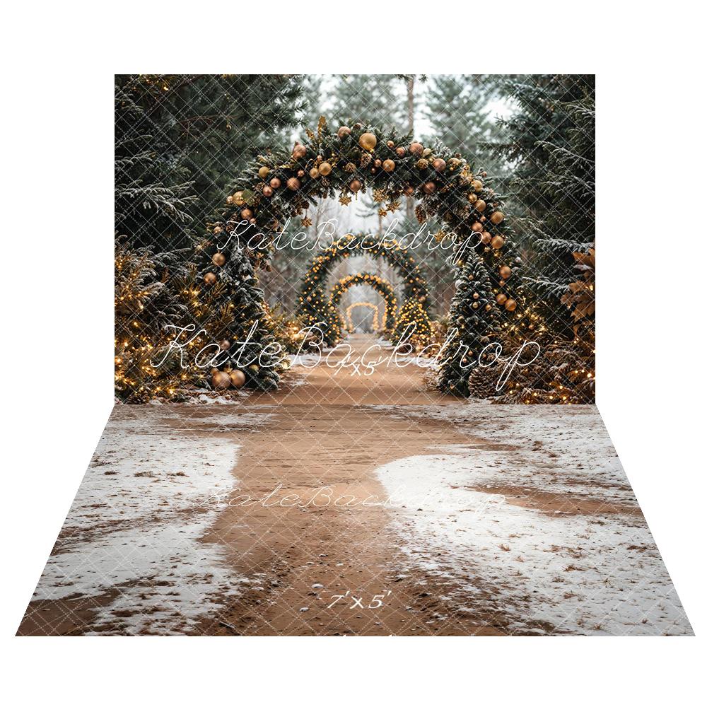 Kate Christmas Tree Archway Forest Backdrop+Winter Snowy Path Floor Backdrop