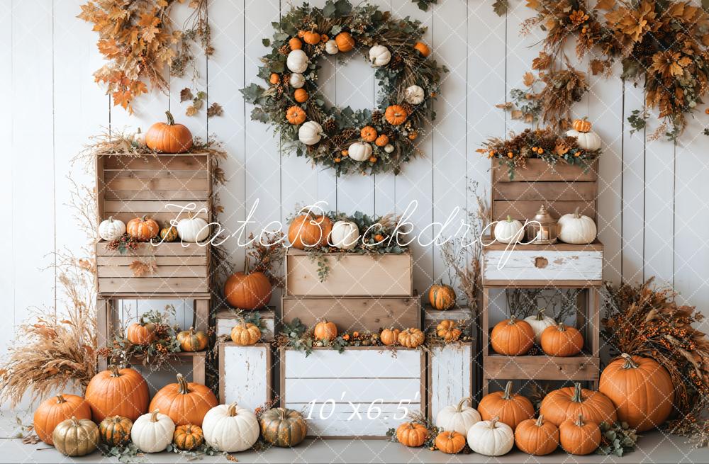 On Sale Kate Autumn Pumpkins Wreath White Wall Backdrop Designed by Emetselch -UK