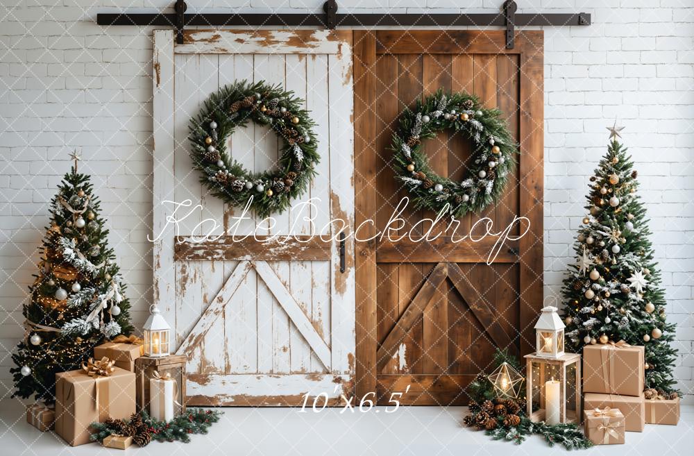 Kate Christmas White Brown Wood Door Backdrop Designed by Emetselch -UK