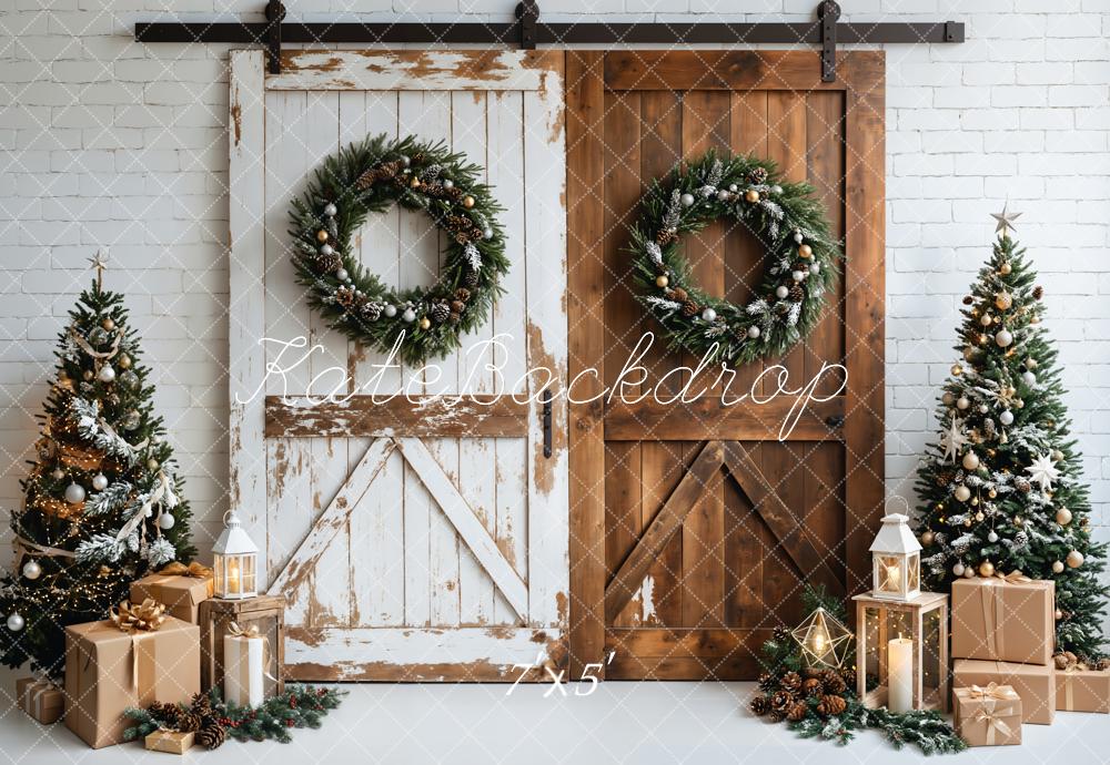 Kate Christmas White Brown Wood Door Backdrop Designed by Emetselch -UK