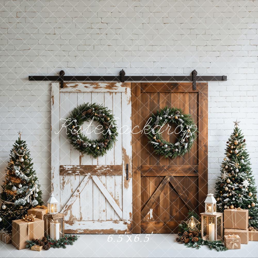 Kate Christmas White Brown Wood Door Backdrop Designed by Emetselch -UK