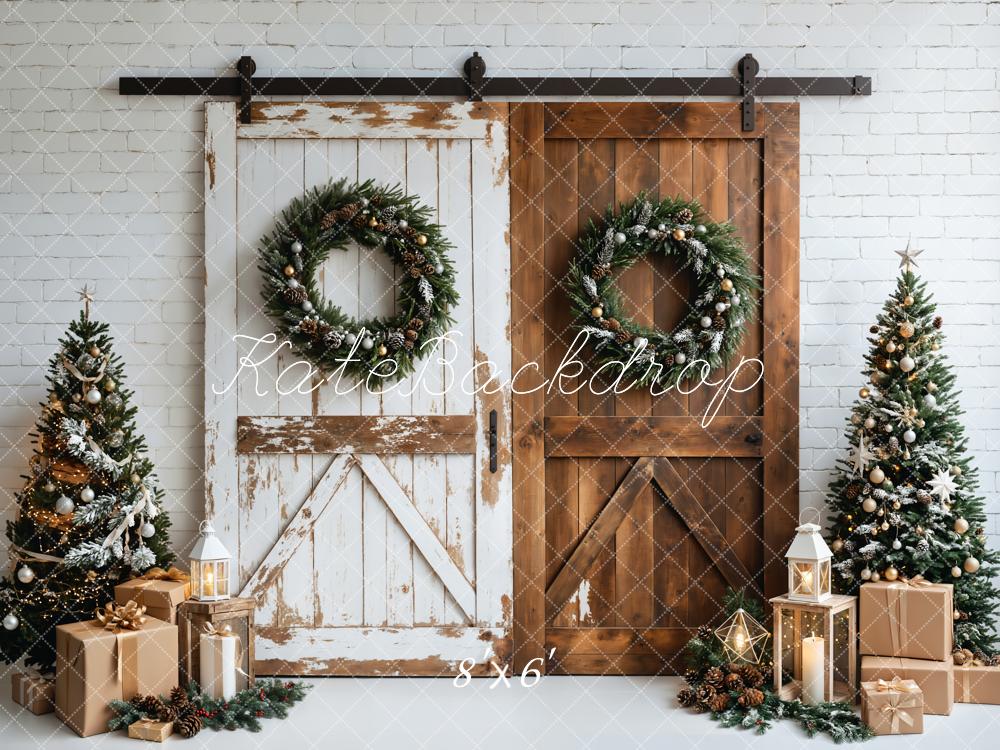 Kate Christmas White Brown Wood Door Backdrop Designed by Emetselch -UK