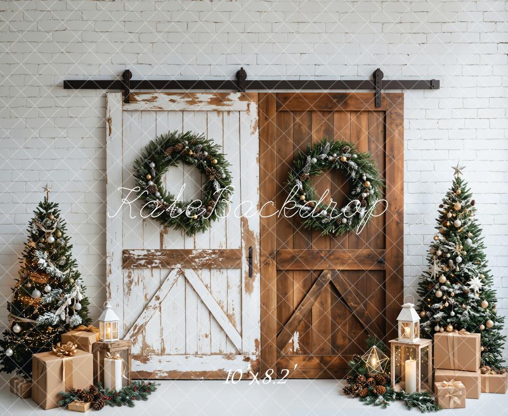 Kate Christmas White Brown Wood Door Backdrop Designed by Emetselch -UK