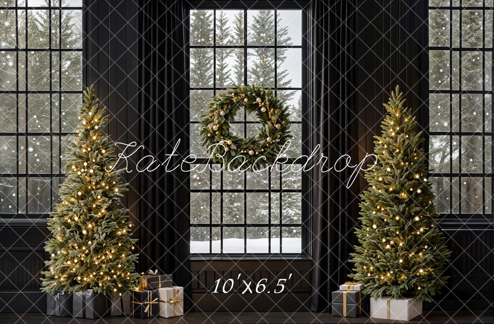 Kate Christmas Trees Retro Black Window Backdrop Designed by Emetselch -UK