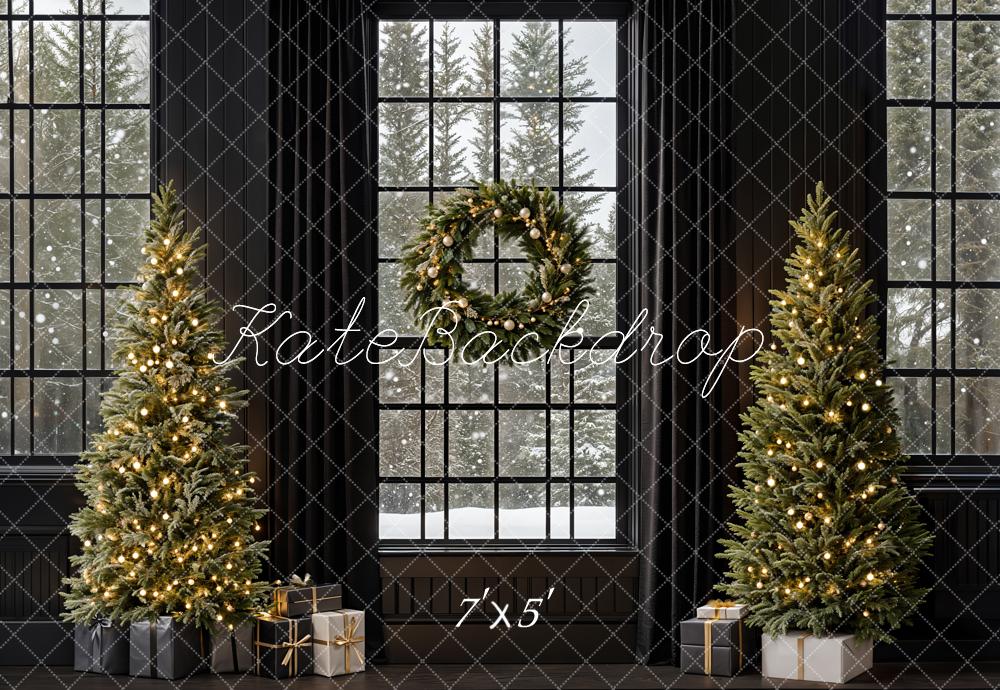 Kate Christmas Trees Retro Black Window Backdrop Designed by Emetselch -UK