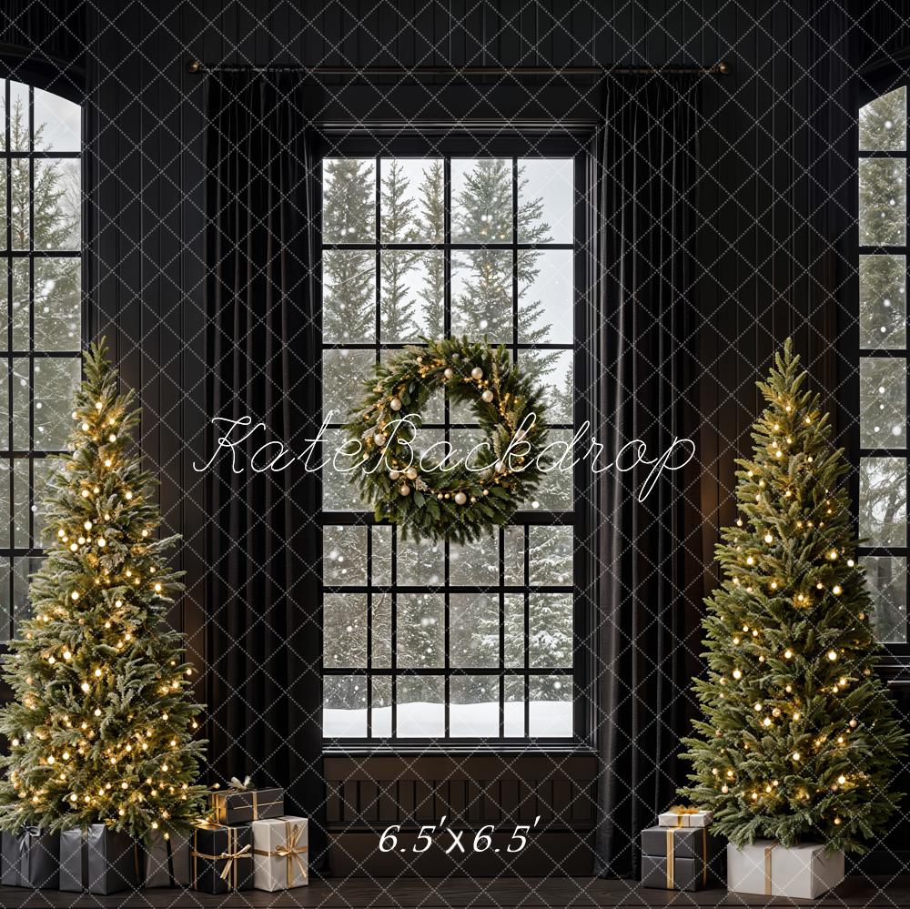 Kate Christmas Trees Retro Black Window Backdrop Designed by Emetselch -UK