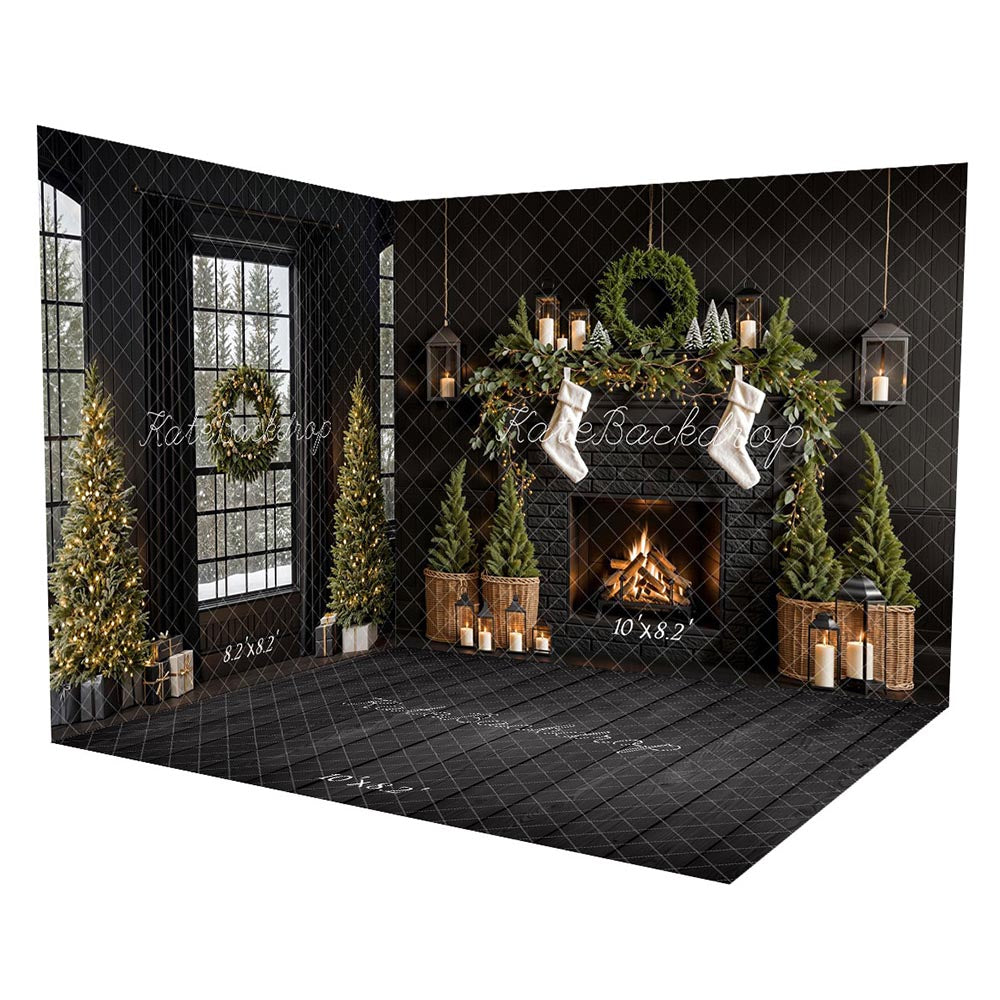 Kate Christmas Tree Fireplace Black Wall Room Set -UK