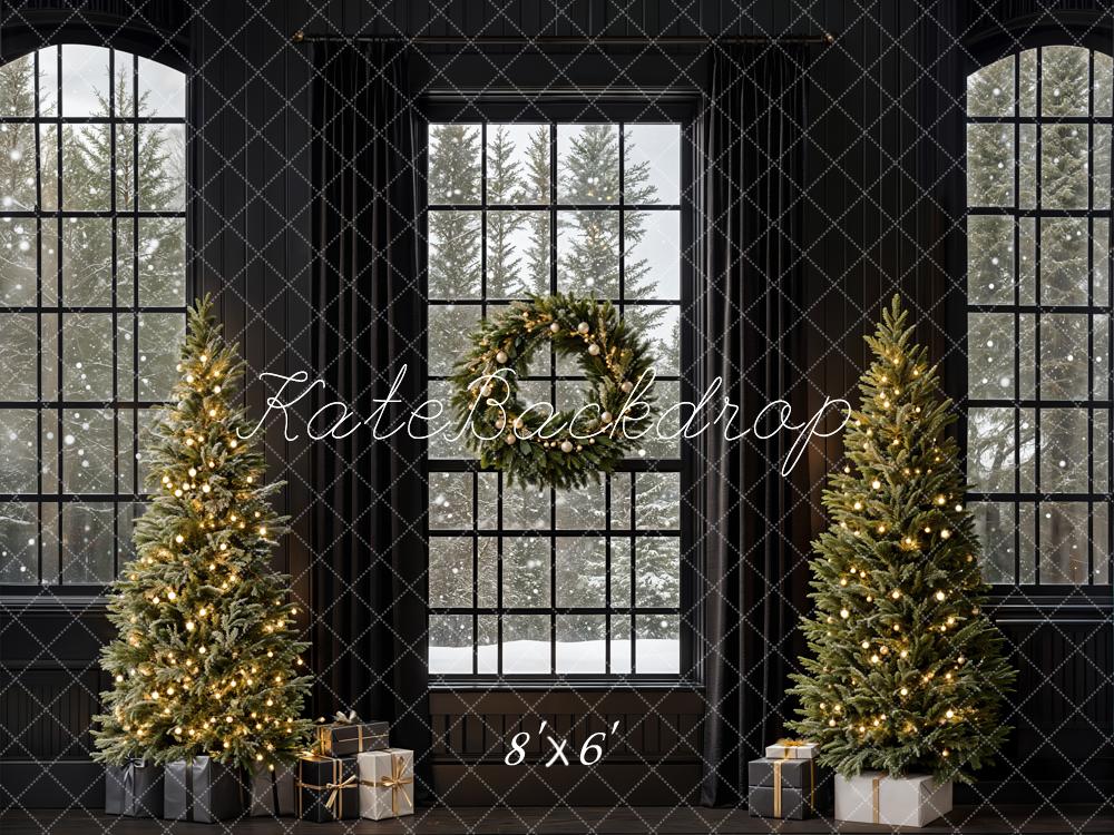 Kate Christmas Trees Retro Black Window Backdrop Designed by Emetselch -UK