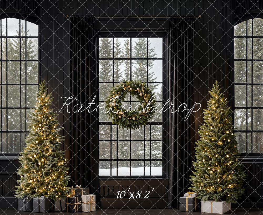 Kate Christmas Trees Retro Black Window Backdrop Designed by Emetselch -UK