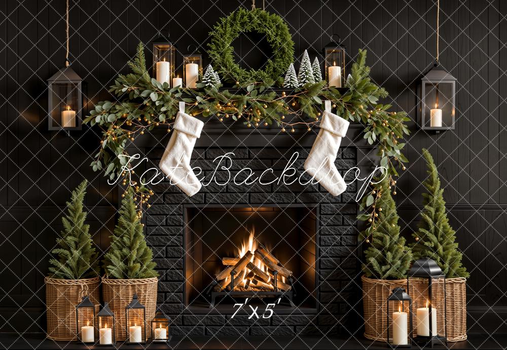 On Sale Kate Christmas Tree Fireplace Black Wall Backdrop Designed by Emetselch -UK