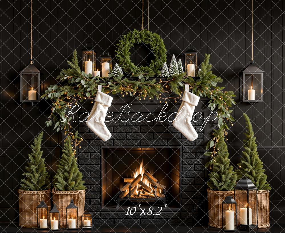 On Sale Kate Christmas Tree Fireplace Black Wall Backdrop Designed by Emetselch -UK