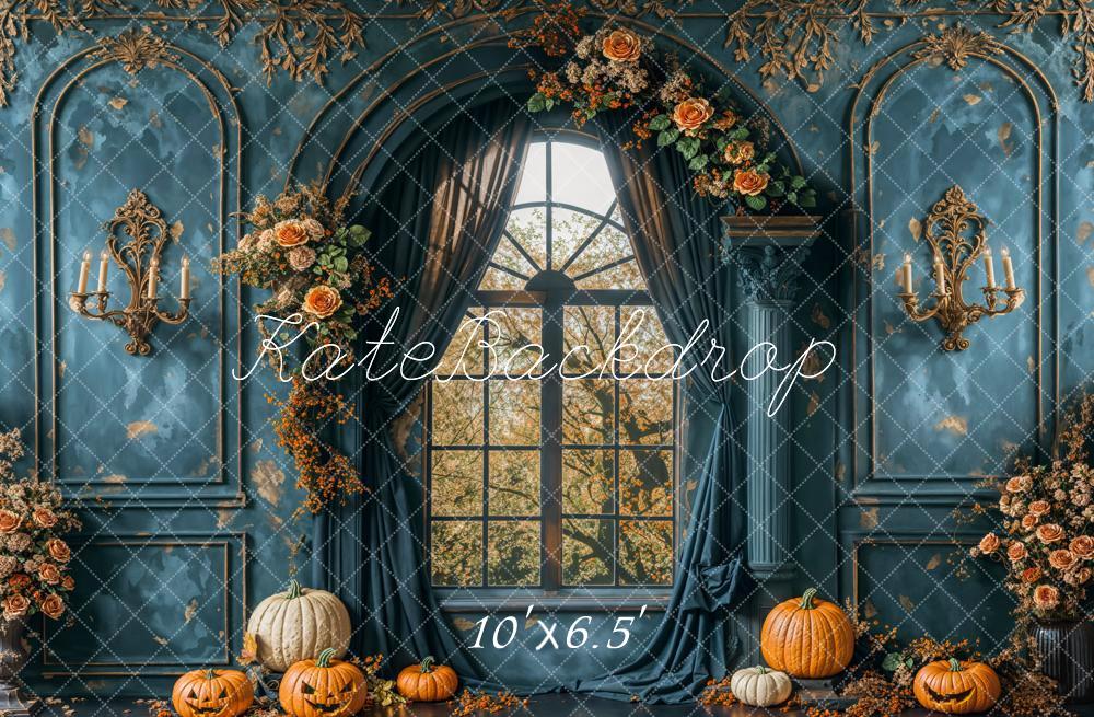 Kate Autumn Vintage Blue Wall Arch Window Backdrop Designed by Emetselch -UK