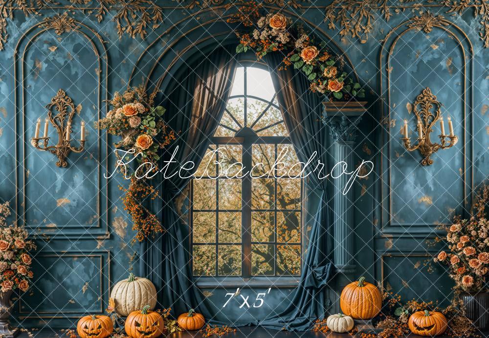 Kate Autumn Vintage Blue Wall Arch Window Backdrop Designed by Emetselch -UK