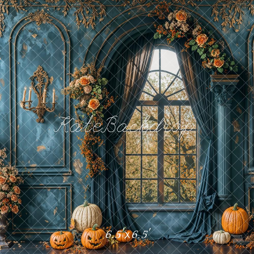 Kate Autumn Vintage Blue Wall Arch Window Backdrop Designed by Emetselch -UK