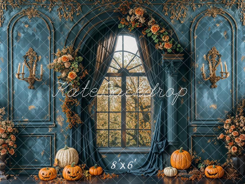 Kate Autumn Vintage Blue Wall Arch Window Backdrop Designed by Emetselch -UK