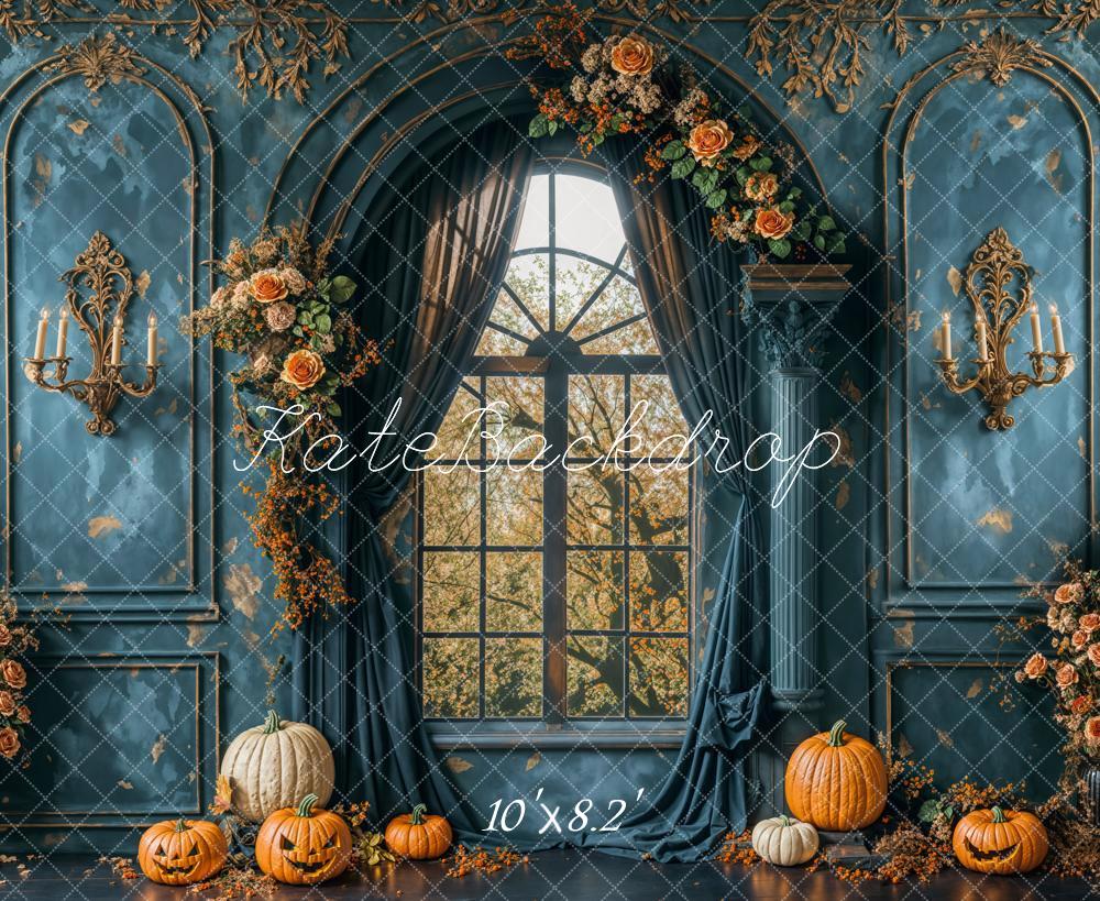 Kate Autumn Vintage Blue Wall Arch Window Backdrop Designed by Emetselch -UK