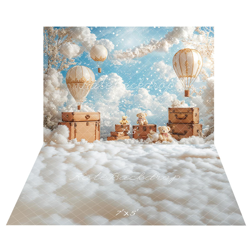 Kate Hot Air Balloons Clouds Travel Sky Backdrop+Fluffy White Clouds Floor Backdrop -UK