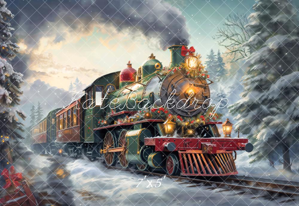 Kate Christmas Steam Train Winter Snow Backdrop Designed by Emetselch -UK