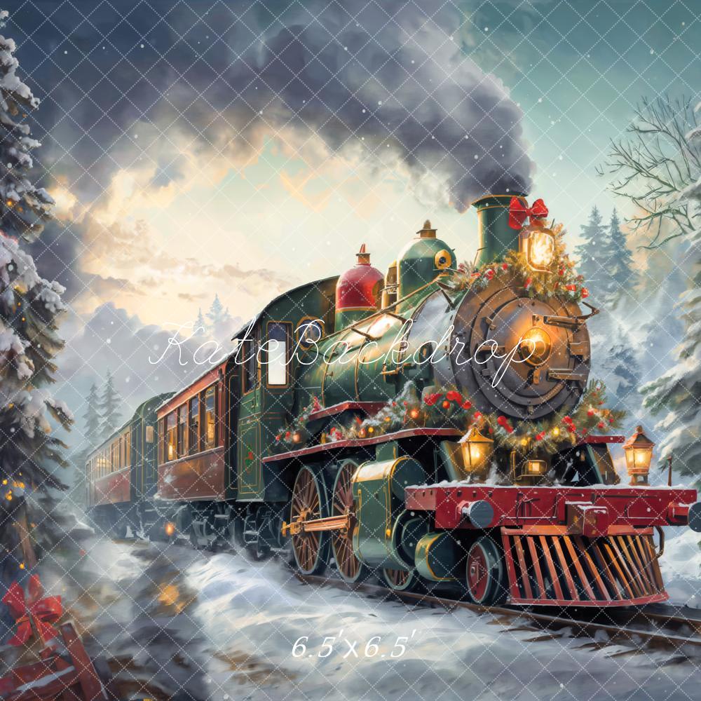 Kate Christmas Steam Train Winter Snow Backdrop Designed by Emetselch -UK