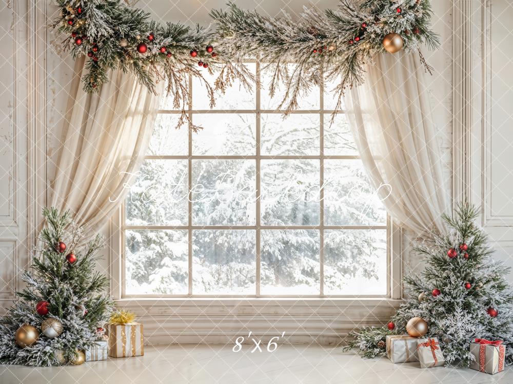 Lioghtning Deals Kate Christmas Tree Window White Curtains Backdrop Designed by Emetselch -UK