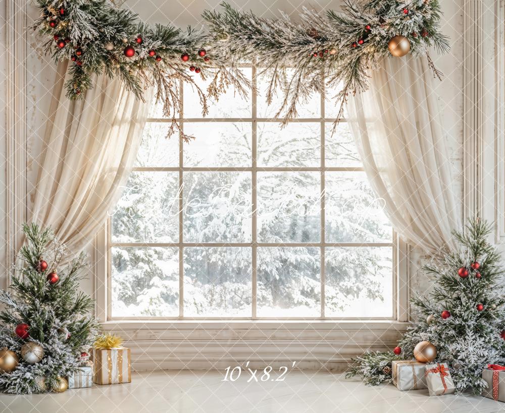 Lioghtning Deals Kate Christmas Tree Window White Curtains Backdrop Designed by Emetselch -UK