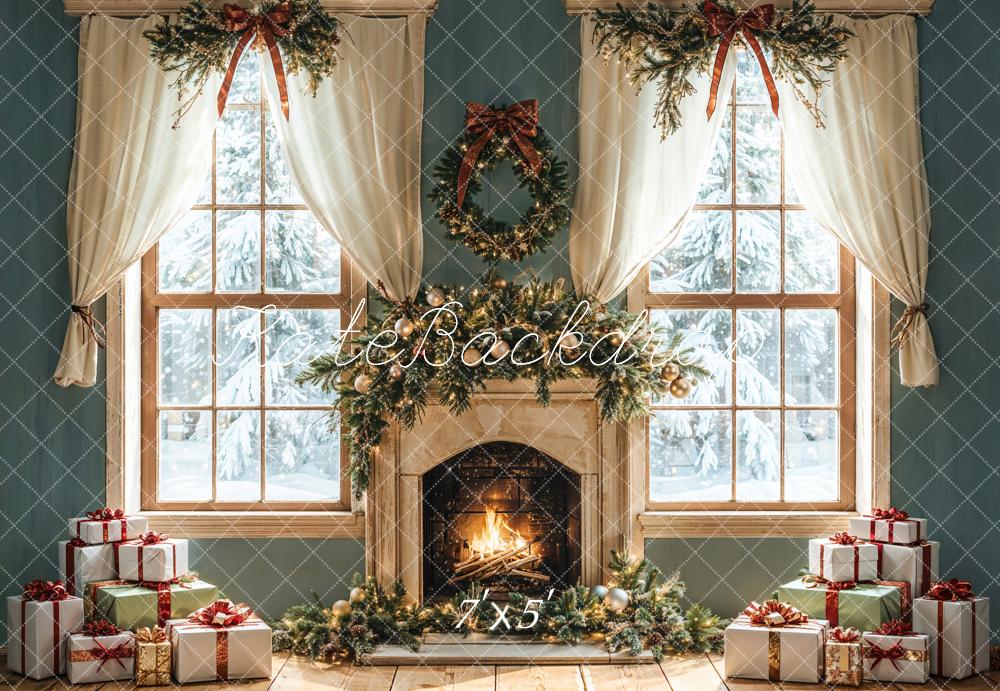 Kate Christmas Fireplace Gifts Window Backdrop Designed by Emetselch -UK