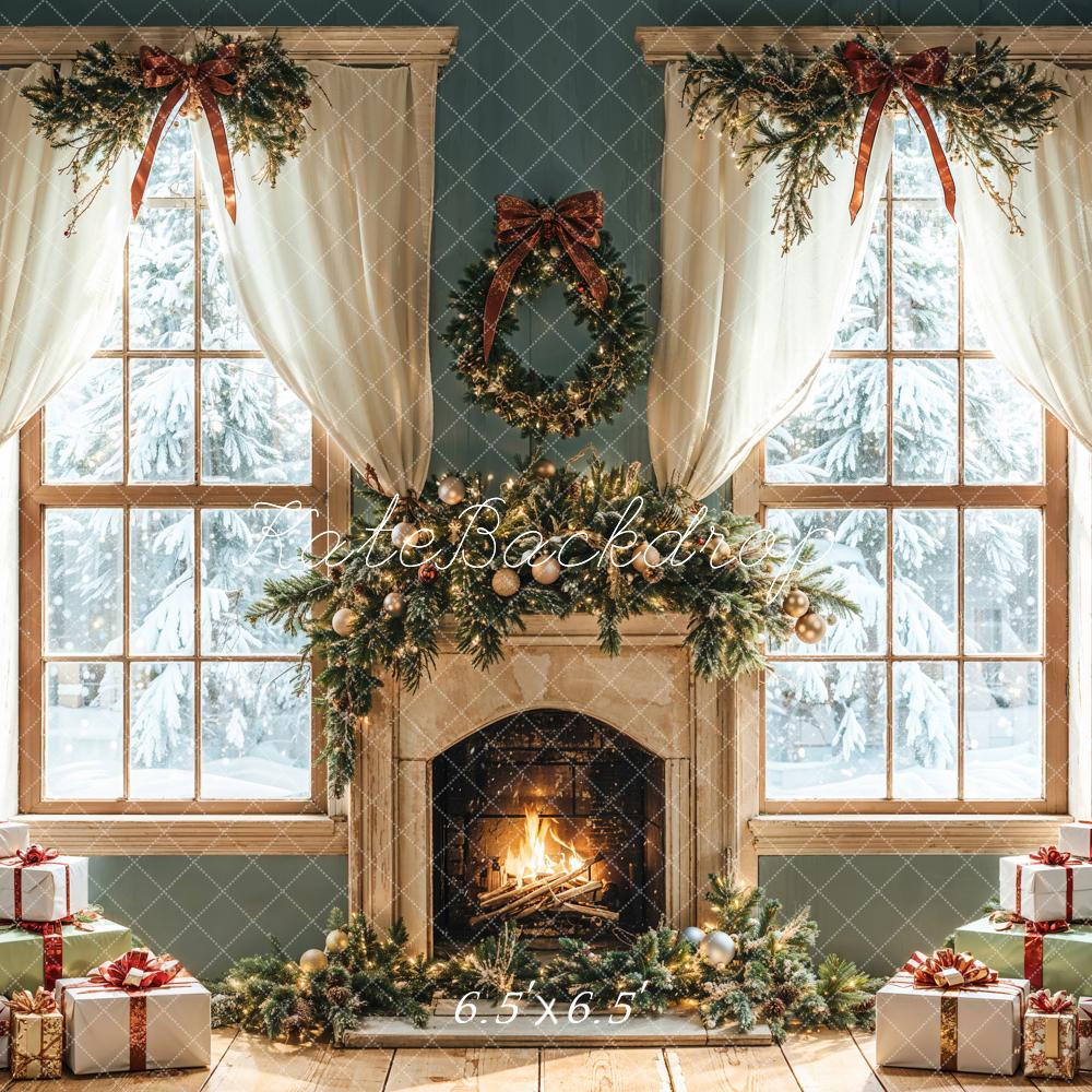 Kate Christmas Fireplace Gifts Window Backdrop Designed by Emetselch -UK