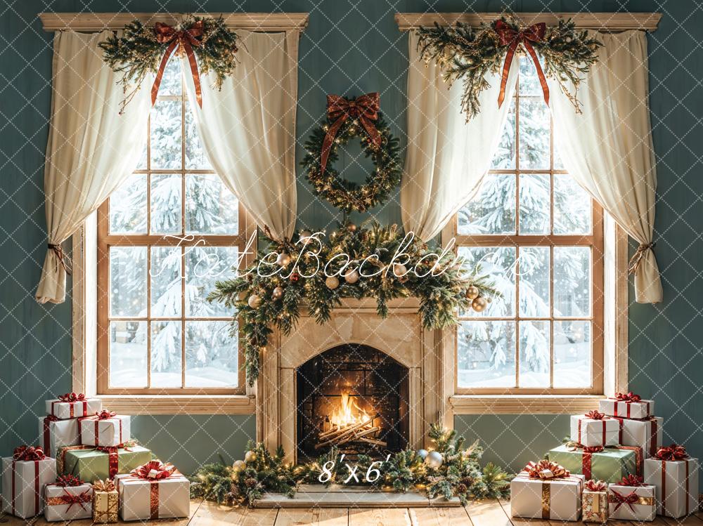 Kate Christmas Fireplace Gifts Window Backdrop Designed by Emetselch -UK