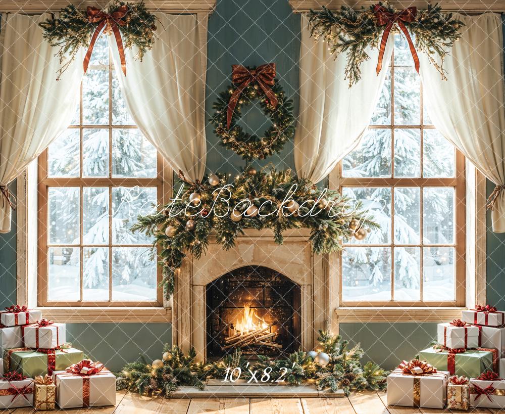 Kate Christmas Fireplace Gifts Window Backdrop Designed by Emetselch -UK