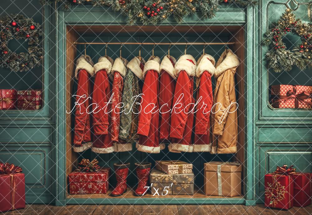 Kate Christmas Santa Coats Blue Closet Backdrop Designed by Emetselch -UK