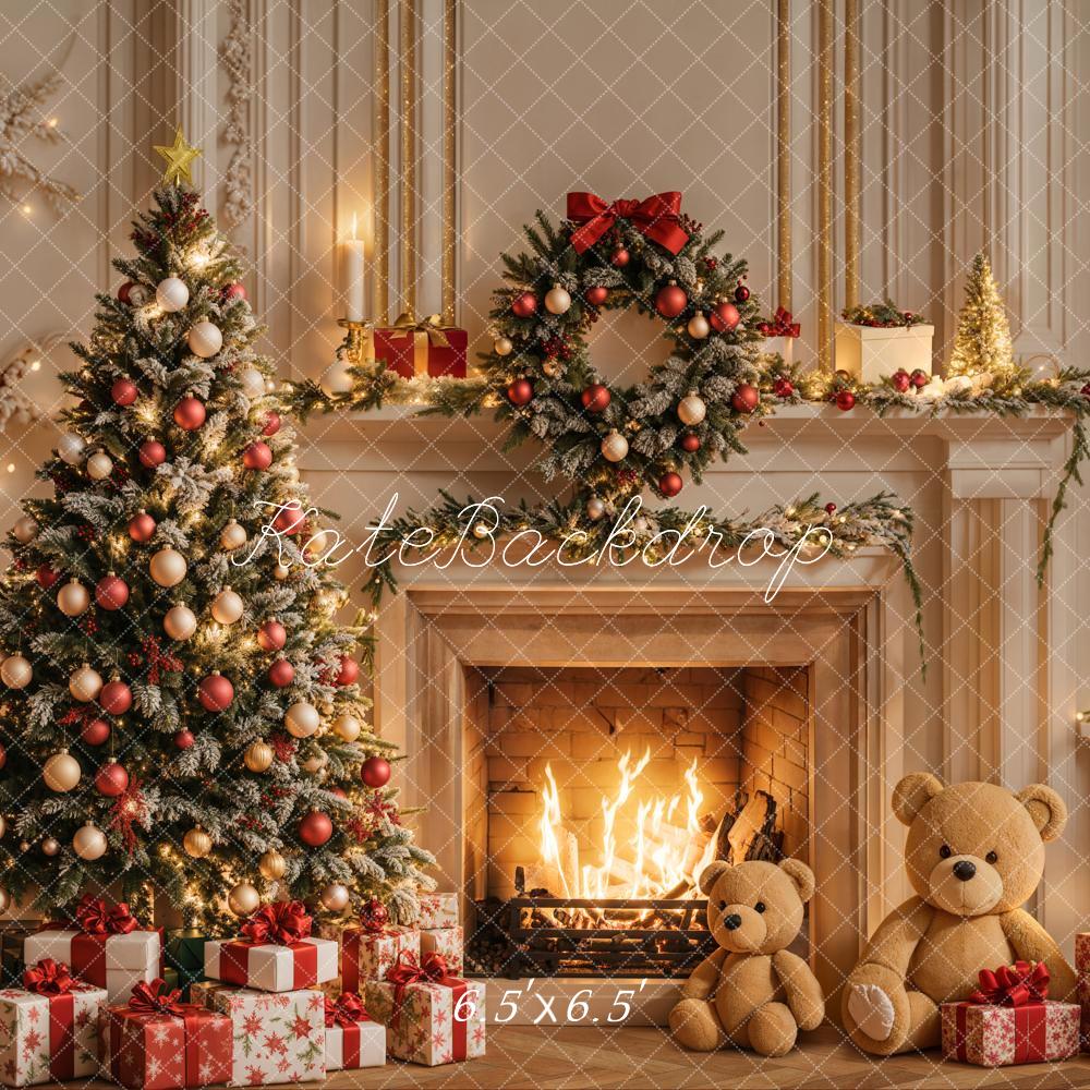 Kate Christmas Tree Fireplace White Retro Wall Backdrop Designed by Emetselch -UK