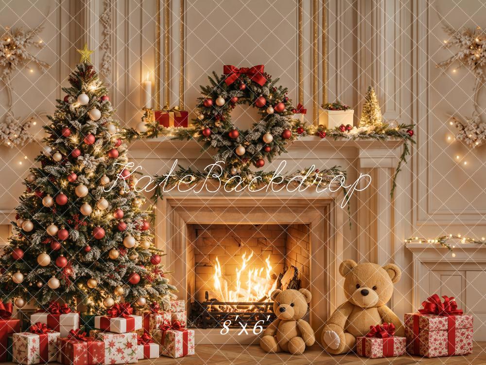 Kate Christmas Tree Fireplace White Retro Wall Backdrop Designed by Emetselch -UK