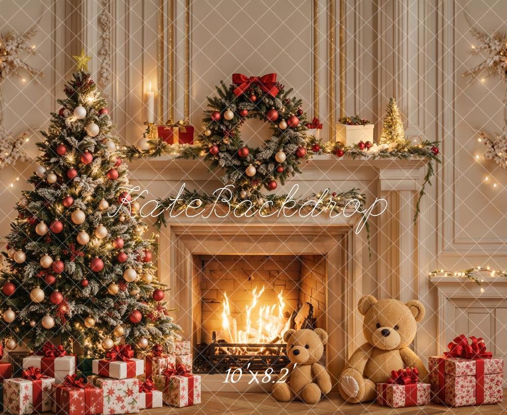 Kate Christmas Tree Fireplace White Retro Wall Backdrop Designed by Emetselch -UK