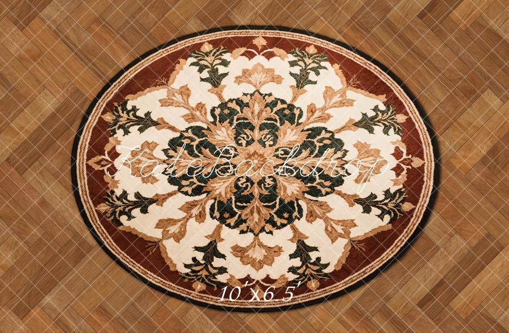 Kate Round Retro Floral Rug Floor Backdrop Designed by Emetselch -UK