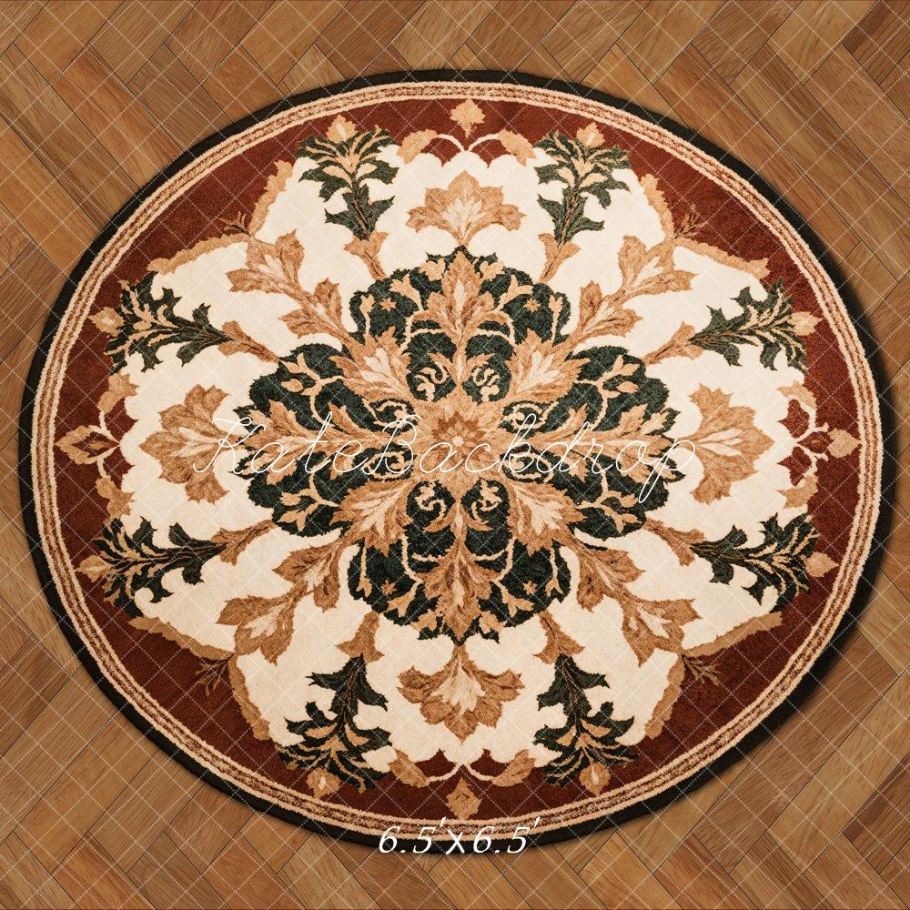 Kate Round Retro Floral Rug Floor Backdrop Designed by Emetselch -UK