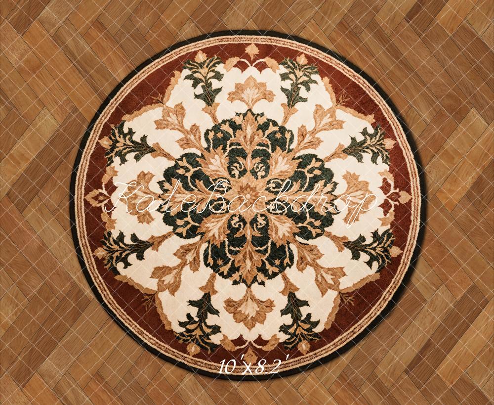 Kate Round Retro Floral Rug Floor Backdrop Designed by Emetselch -UK