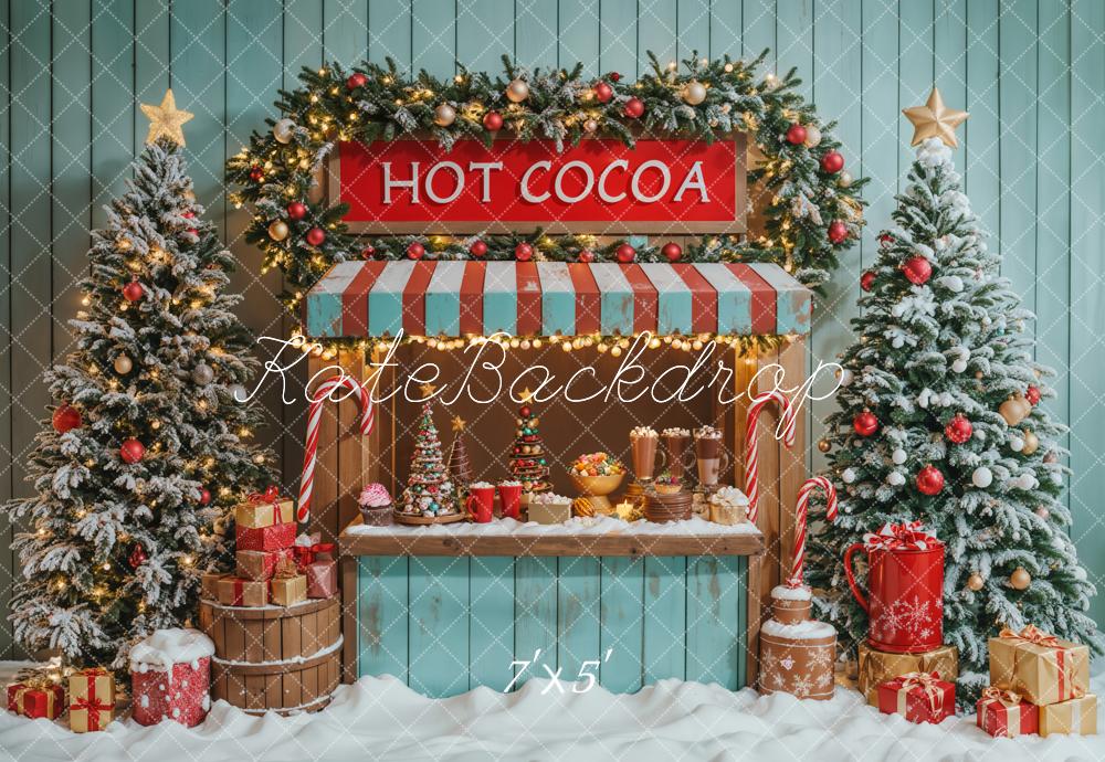 Kate Christmas Tree Hot Cocoa Stand Blue Backdrop Designed by Emetselch -UK