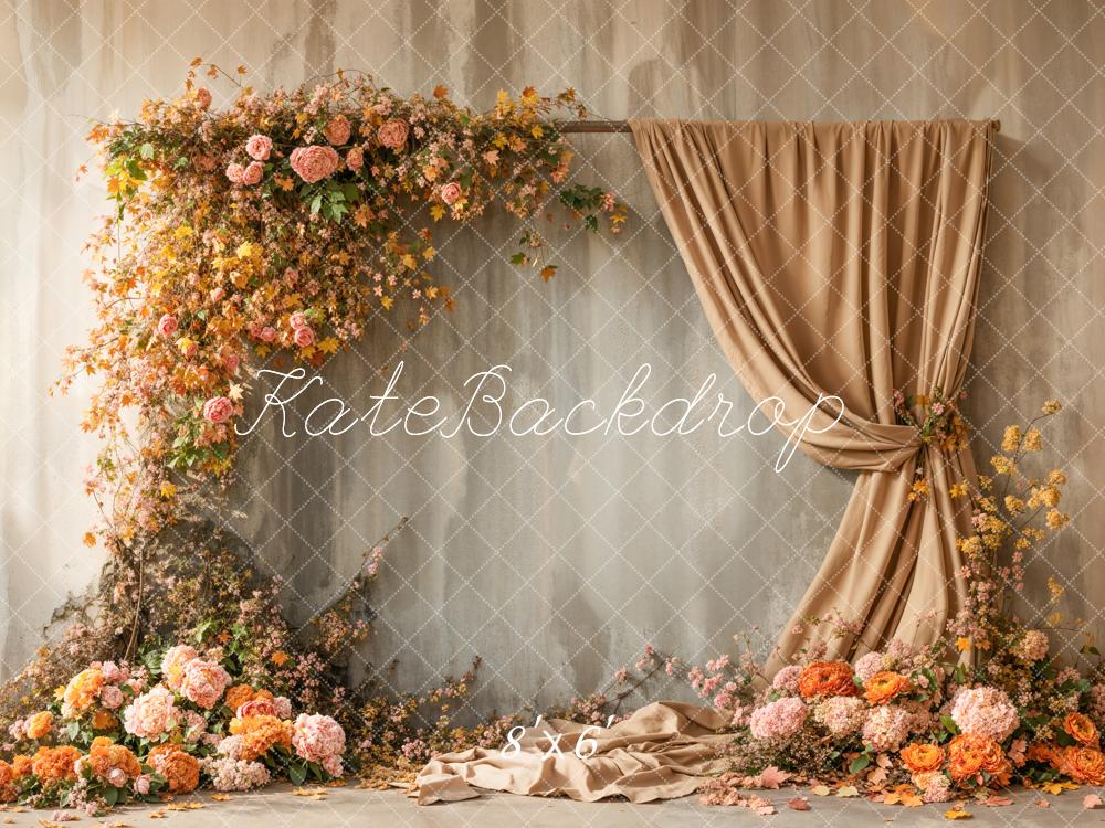 Kate Autumn Flower Arch Apricot Curtains Backdrop Designed by Emetselch -UK