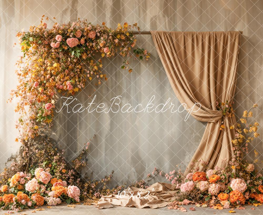 Kate Autumn Flower Arch Apricot Curtains Backdrop Designed by Emetselch -UK