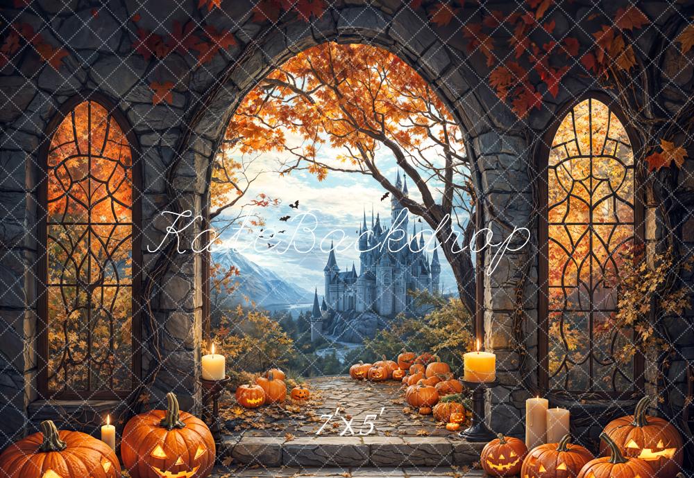 Kate Halloween Arch Maple Castle Pumpkin Backdrop Designed by Emetselch -UK