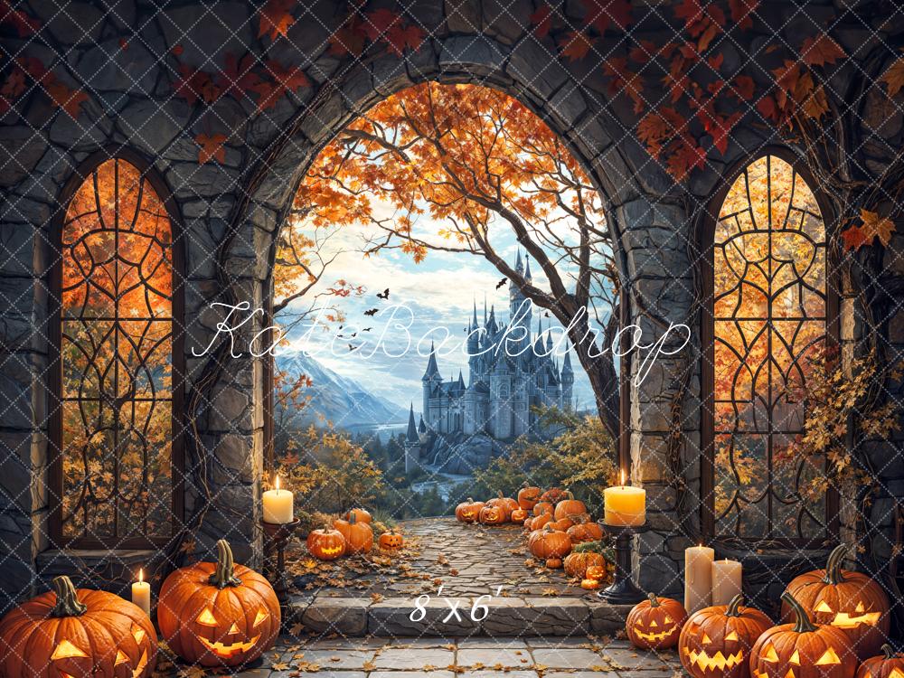 Kate Halloween Arch Maple Castle Pumpkin Backdrop Designed by Emetselch -UK